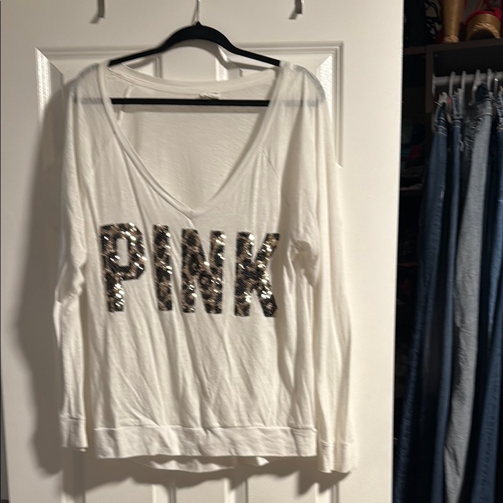 PINK Victoria's Secret White Sequin Logo Women's Top
